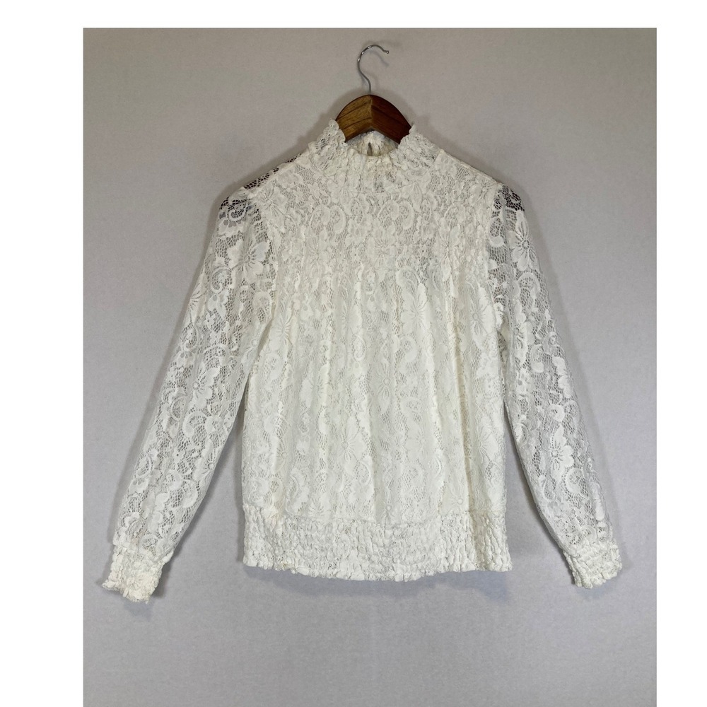 Victorian Romantic ADIVA NWT Womens Size S White Floral Lace Smocked Blouse
